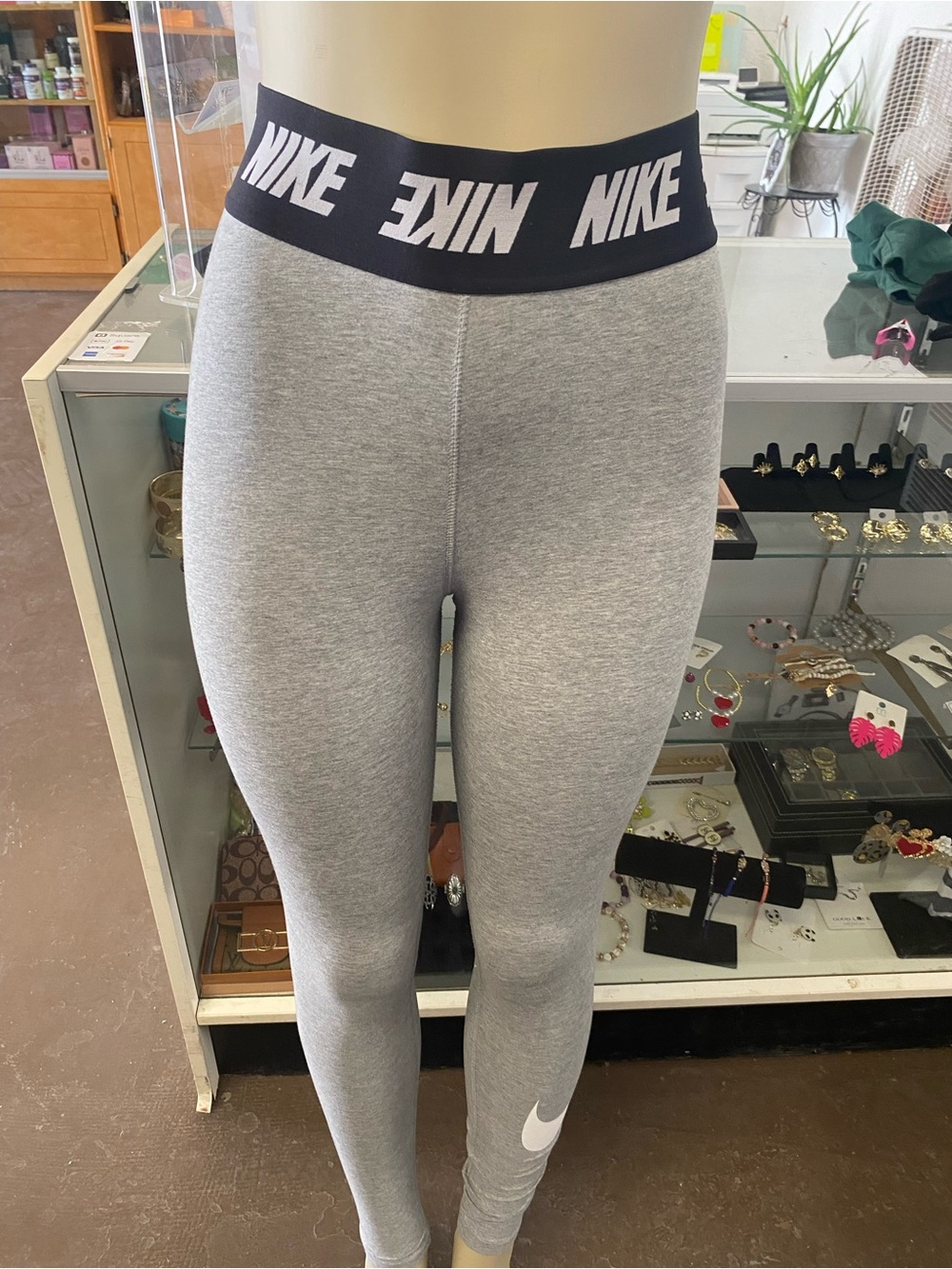 Nike Light Gray Leggings with Black Branded Waistband